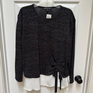 INC Layered Sweater Top with rouched detail. Heather Black/Gray. Women's 2X.